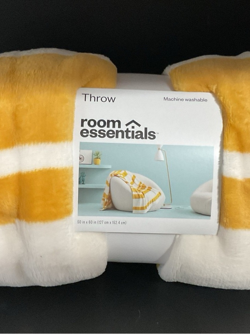Room Essentials Yellow & White Striped Plush Throw